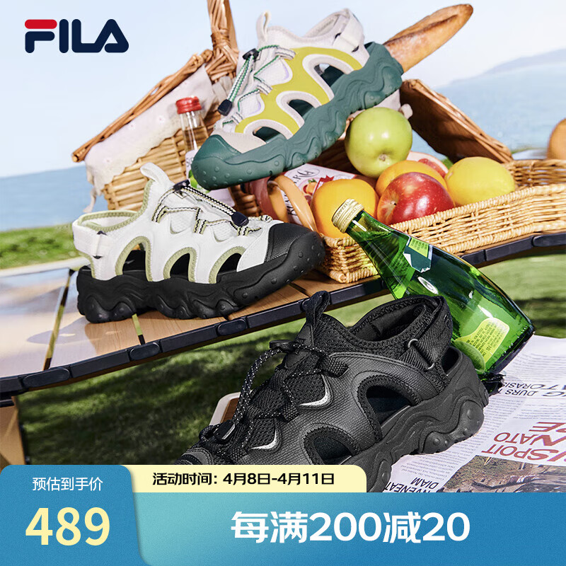 斐樂（FILA）官方貓爪涼鞋女鞋新款溯溪戶外沙灘鞋涼拖老爹鞋子 雪白/苔蘚綠色-SM 38.5