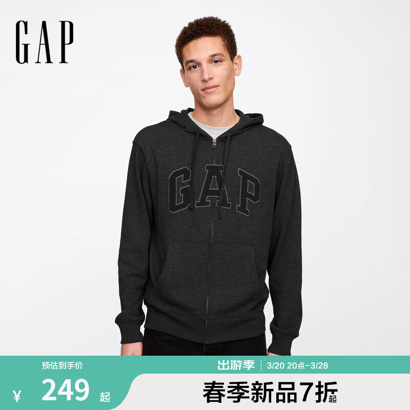 Gap男女裝2025春季新款字母logo拉鏈連帽衛(wèi)衣多色外套868454美版 炭灰色 XL 美碼 XXL亞洲碼185/108A