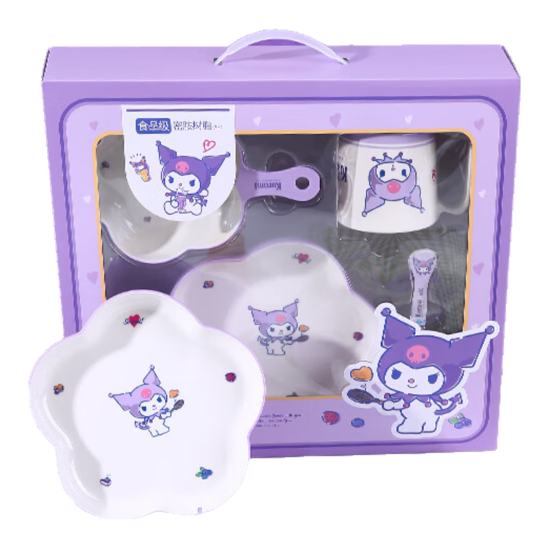五和（WUHE）宝宝儿童餐具礼盒套装辅食碗新生婴儿用品见面礼周岁礼物送礼卡通 库洛米礼盒套装1-4件套