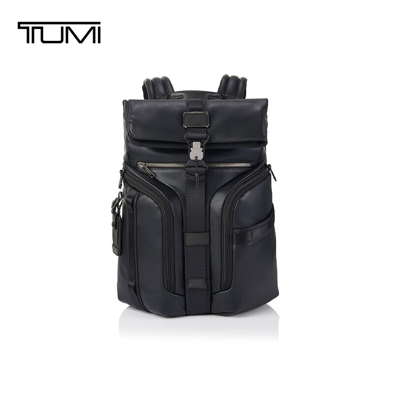 途明（TUMI）ALPHA BRAVO男士双肩包翻盖大容量皮革电脑包黑色商务通勤