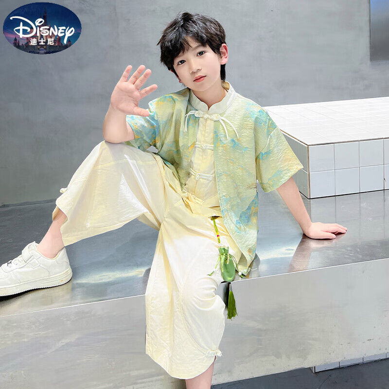 迪士尼男童漢服套裝2025新款中式國風(fēng)夏款男孩兒童古裝表演服唐裝夏季潮 圖片色夏款 120