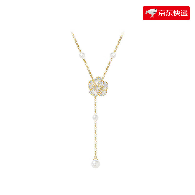 萱子（SHINE）飾品優(yōu)雅山茶花珍珠毛衣鏈感套鏈輕奢春夏項(xiàng)鏈送禮 金色S