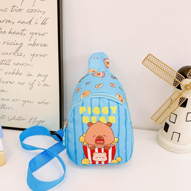 奉希新款儿童零钱包男女童单肩斜挎小包包水豚洋气休闲胸包跨境批 蓝色 14*18*6CM