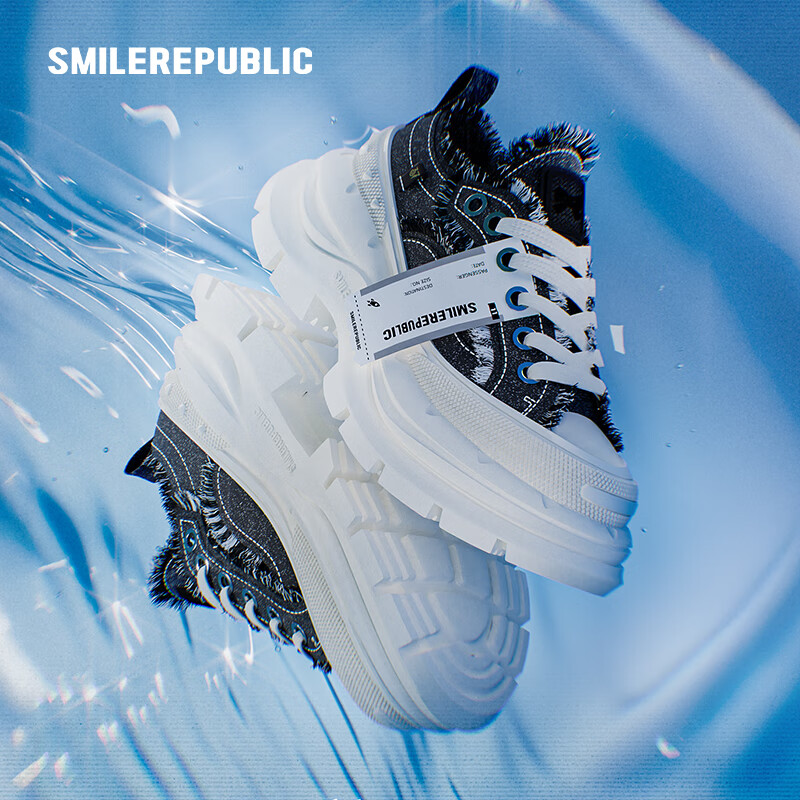 smilerepublic【毕雯珺同款】经典黑白撞色/黑色开口笑2.0厚底增高帆布鞋老爹鞋 黑白撞色 SR20240106002 41