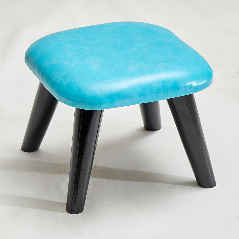 妮尔美（nierm） 凳子 矮凳 换鞋凳 休闲凳子坐凳时尚创意复古矮凳 实木脚小凳子美式皮方凳 湖蓝色
