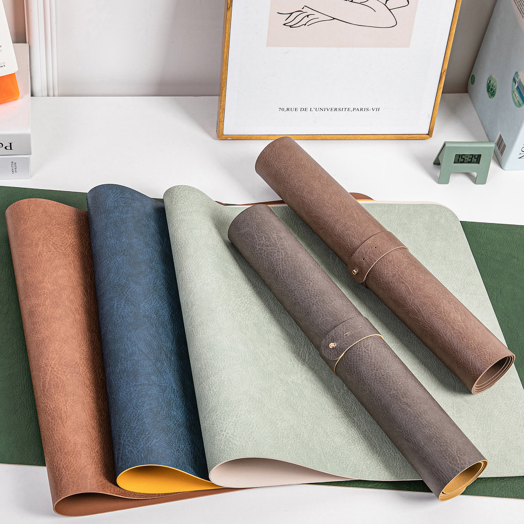 【厂家直供】复古牛皮纹桌垫双面耐脏超大鼠标垫办公电脑垫写字皮 双面【深棕色深棕色】鼠标垫 21cm*25.5cm【无绑带】