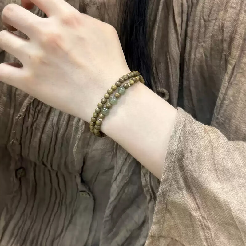 LANSILL绿檀木双圈手串男女款木质文玩中式佛珠手链盘玩串珠小众生日礼物 S1755绿檀木双圈手串6mm