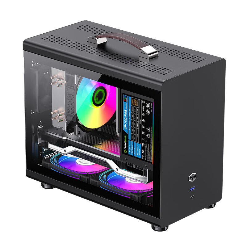 游戏帝国（GAMEMAX）Spark火种Mini手提电脑机箱/ITX塔式散热黑色Typc-C（0.8mm/侧透/便携小钢炮/ATX电源 黑色