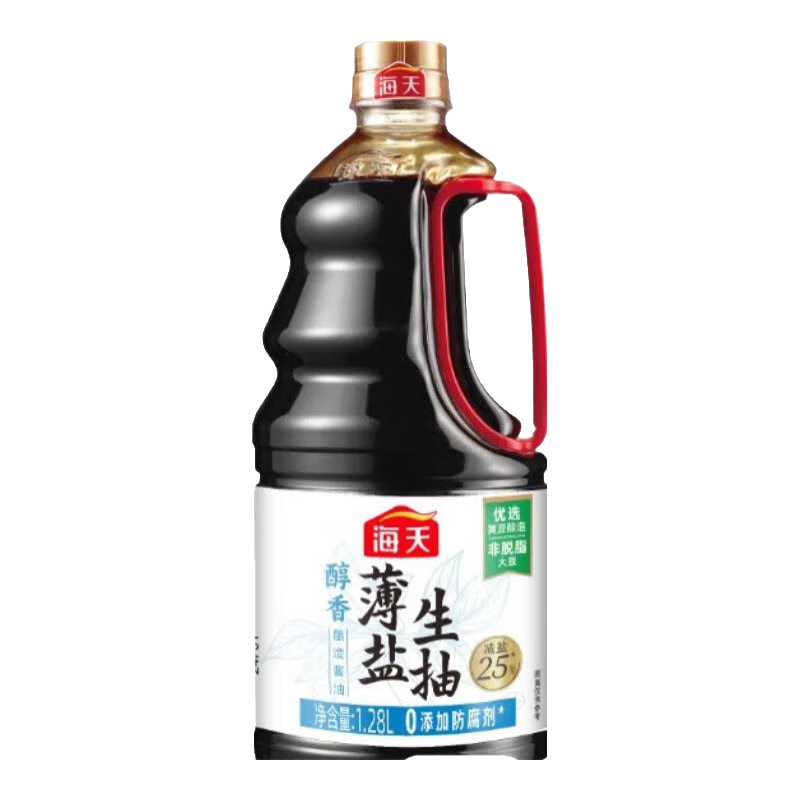海天酱油 薄盐生抽 减盐国标一级非转基因黄豆酿造煲汤炒菜红烧调味品 【0防腐】醇香薄盐生抽1.28L*1瓶