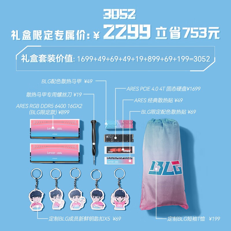 雷克沙（Lexar）雷克沙BLG联名礼盒ARES4TB固态硬盘+DDR5 6400 32GB(16GB2)内存 BLG联名限量礼盒 4TB