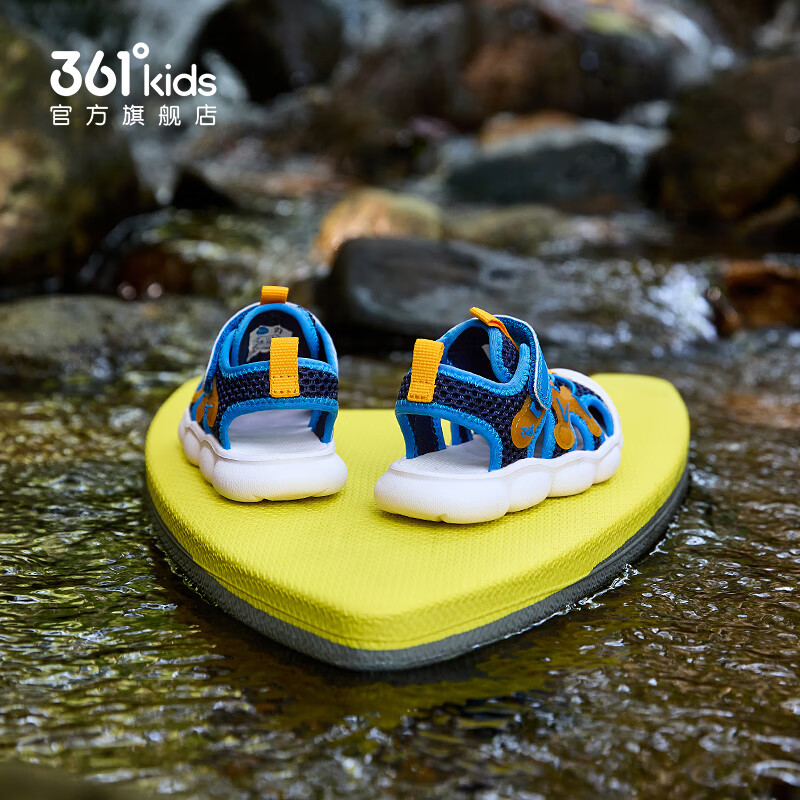 361°儿童童鞋男女童运动休闲沙滩凉鞋夏季新款幼童沙滩透气凉鞋 光普蓝色/大地蓝色/芒果金黄色 27