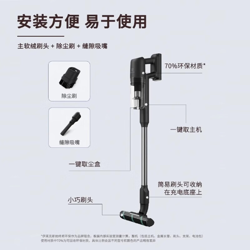 伊莱克斯无线吸尘器大吸力车载家用宠物猫狗适用 手持无线轻量吸尘器EFP71512【顺丰发货】