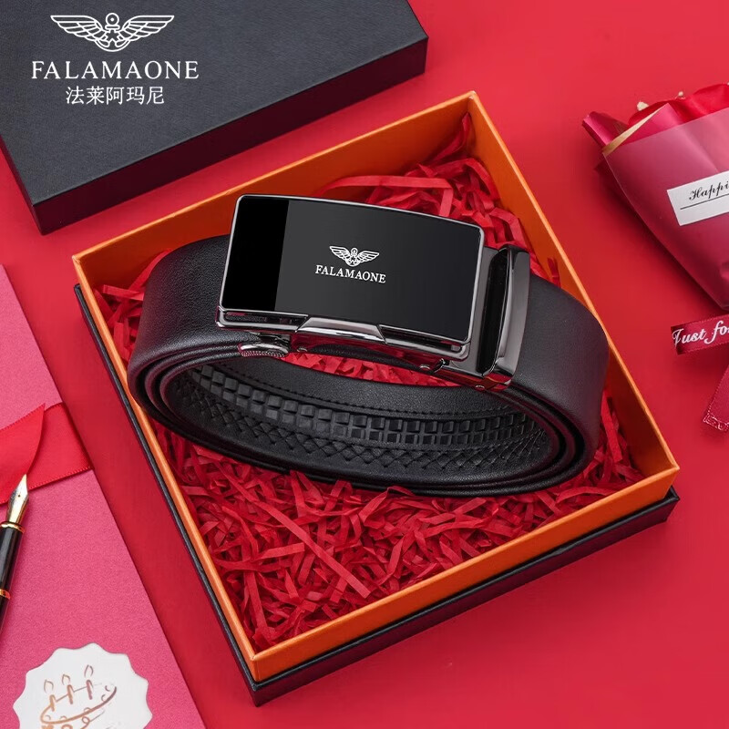 法莱尼(FALAMAONE)皮带男士真皮腰带2025新款名牌高端裤带生日礼物送男友 115cm 其 6688P金【专柜礼盒】送老公礼物