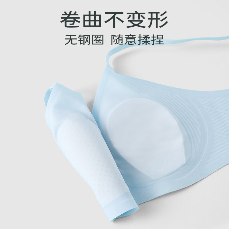 舒氧3d果冻条兔耳朵内衣女超薄款显胸小冰丝凉感无钢圈无痕软支撑文胸 蓝色 M 【75A 75B 75C】
