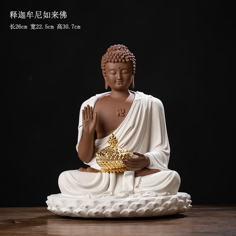 朱炳仁中式禪意釋迦牟尼如來(lái)佛祖手工陶瓷擺件家用供奉客廳玄關(guān)裝飾禮品 如來(lái)佛(白色做姿)