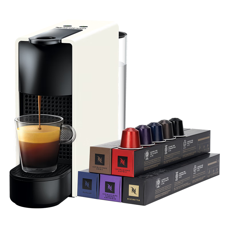 Nespresso奈斯派索 胶囊咖啡机及胶囊咖啡套装 Essenza mini意式全自动家用办公nes咖啡机 C30白色及意式浓烈5条装