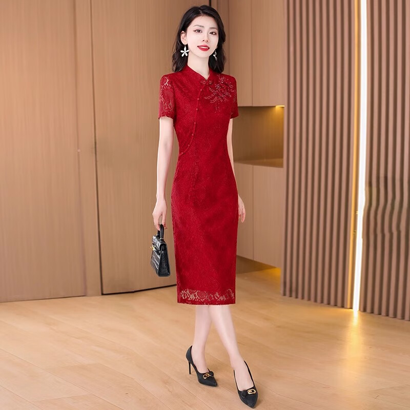 可蓓儿喜婆婆婚宴旗袍连衣裙女2025新款夏季妈妈高端气质宴会礼服 L