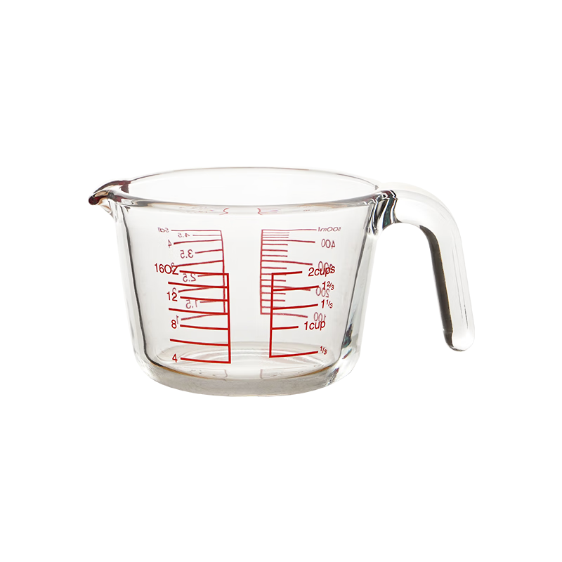 展艺高硼硅玻璃量杯500ml加厚刻度耐高温微波炉烤箱烘焙打蛋热奶过滤