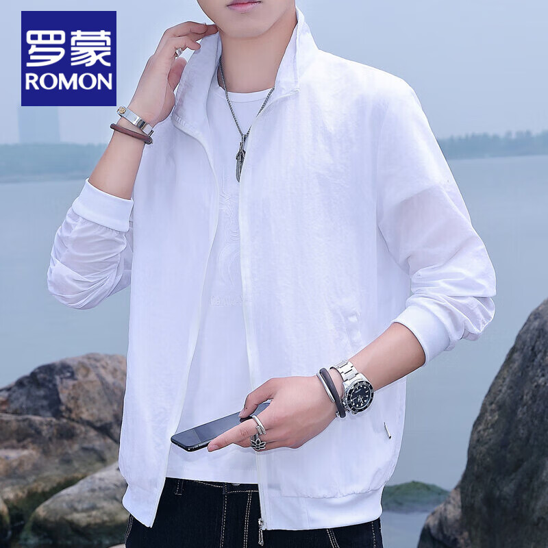罗蒙2025新款防晒衣男士夏季防晒服男士立领皮肤衣夏季外套超薄防晒衣 白色 M