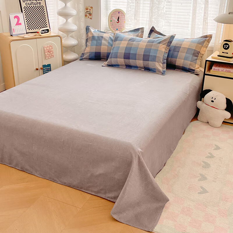 羽匠加厚磨毛小清新印花四件套学生宿舍套件家用床单柔软四件套秋冬季 千趣格 床单款 三件套（被套150*200cm）