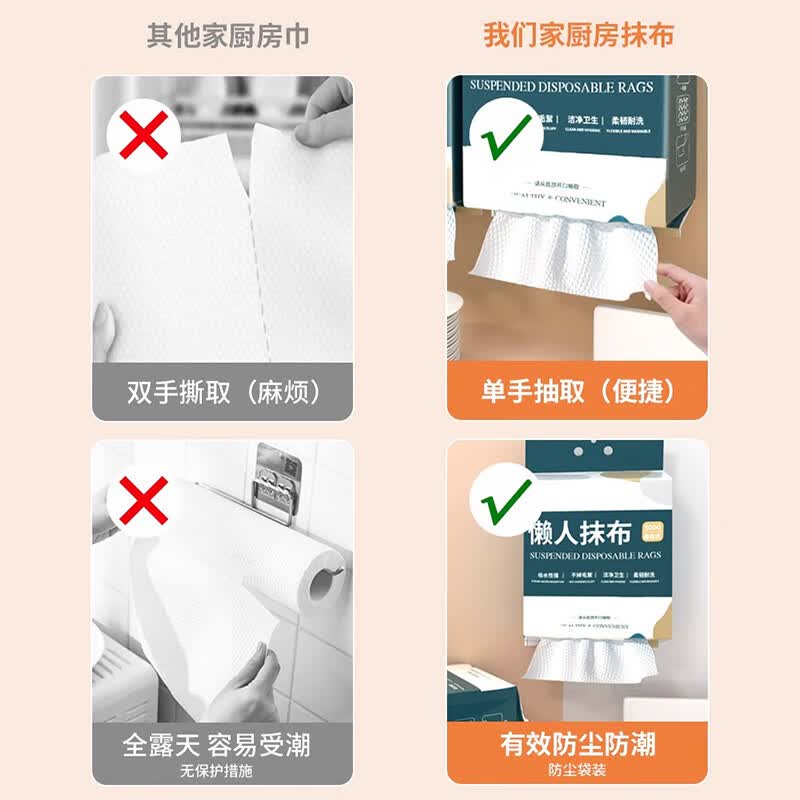 JCZS日本山姆同款厨房懒人抹布纸巾加厚一次性悬挂式干湿两用洗碗布 加厚款*3提【600抽加大加厚】推荐装+送挂钩