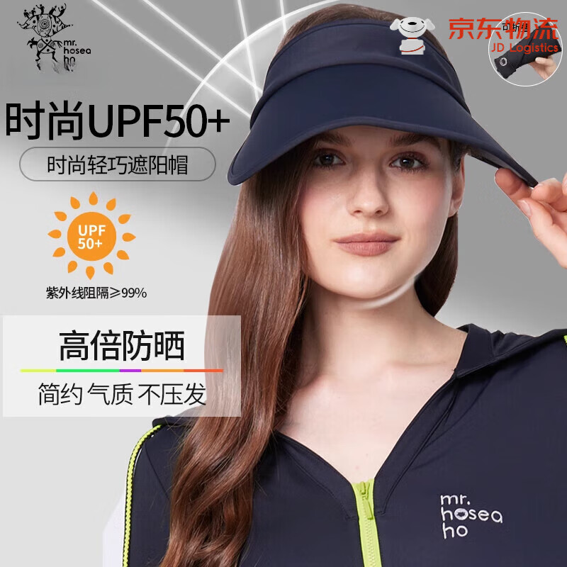 后益（HOII）同款Hosea防晒帽轻巧折叠大帽檐遮阳夏季女太阳帽 黑色