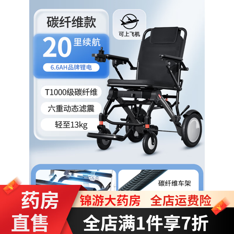 小飛哥碳纖維電動(dòng)輪椅折疊輕便攜智能全自動(dòng)老人專用 1【碳纖維款】6.6A品牌鋰電+20里丨可上飛機(jī)