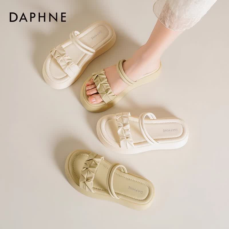 达芙妮厚底凉鞋女2026夏季新款时尚百搭裙子外穿拖鞋可两穿沙滩凉鞋LP 黄色【双带可两穿】 3.5cm软底 36