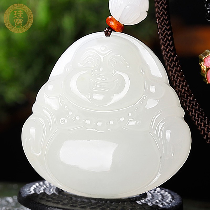 珪宝和田玉羊脂玉弥勒佛吊坠女款笑佛玉坠玉佩佛公新疆玉石挂件