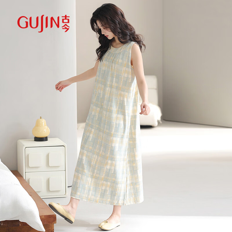 古今（GUJIN）春夏新品純棉睡裙夏季薄款睡衣女外穿家居服無袖文藝背心連衣裙