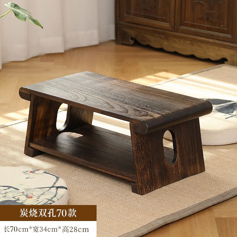 ufsagcg飄窗小桌子茶臺(tái)實(shí)木炕幾日式可折疊和室矮桌地桌陽臺(tái)榻榻米茶桌幾 雙孔插板桌中號(hào)70*35*28cm) 組裝