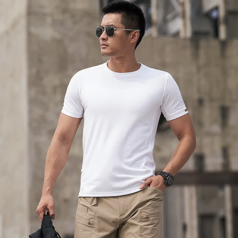 龙牙满2件-100男士夏季速干T恤秘战短袖圆领战术户外半袖吸汗纯色T 白色 M 175/96A（135-160斤）