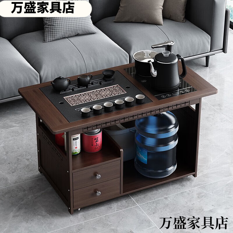 春莎移動(dòng)茶臺(tái)家用實(shí)木茶水柜小茶桌帶輪茶車功夫茶幾茶具套裝燒水一體 80長(zhǎng)茶字面-無(wú)蓋板