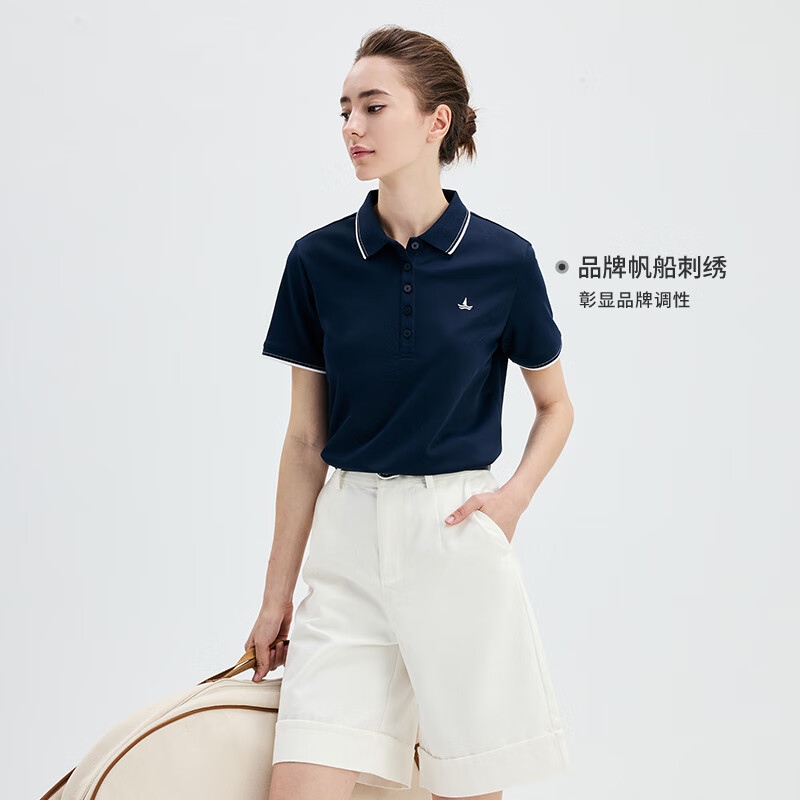 Navigare意大利小帆船女士翻领T恤夏季休闲简约POLO衫百搭时尚短袖体恤衫 海军蓝 XL