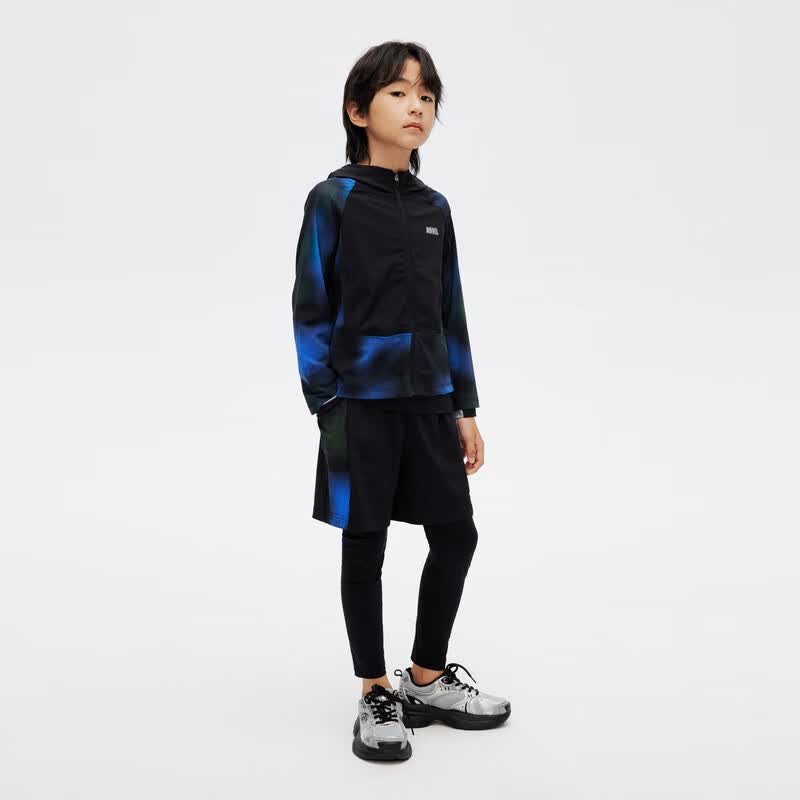 安奈儿（Annil）童装男童女童外套秋防晒运动弹力吸湿快干时尚上衣 F032黑蓝花 120