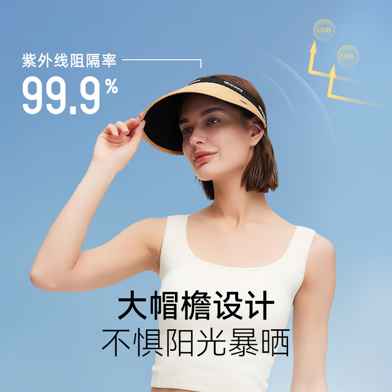 OhSunny防晒空顶草帽春夏户外女防紫外线大檐护脸遮阳太阳帽 丝雾咖 M均码