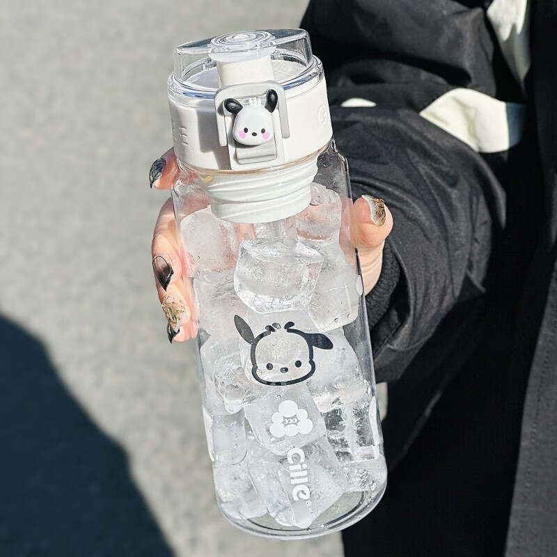 水杯简约男女生2025新款便携tritan杯子高颜值学生夏天塑料杯 雪球白+凯蒂猫+蝴蝶结 680ml
