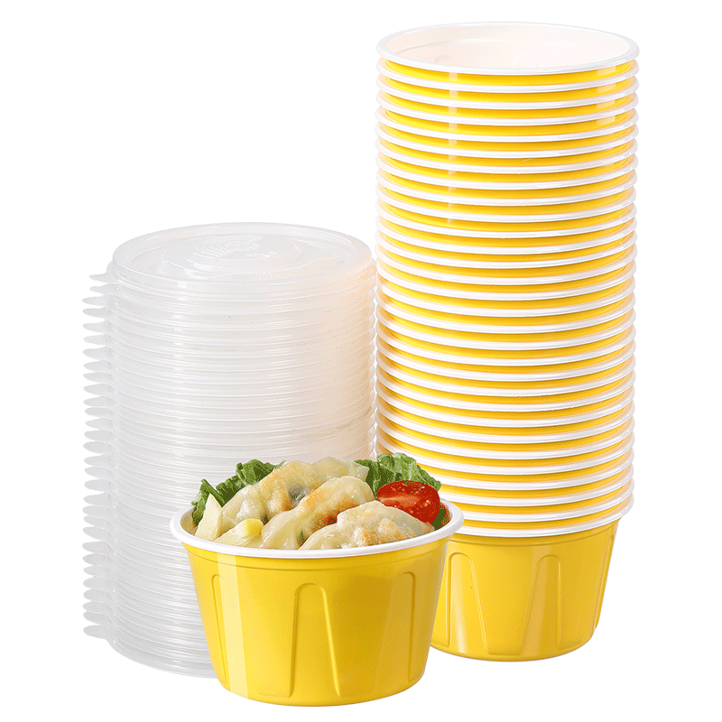 美丽雅一次性饭盒餐盒圆形带盖500ml*30套食品级野餐外卖水果打包盒汤碗