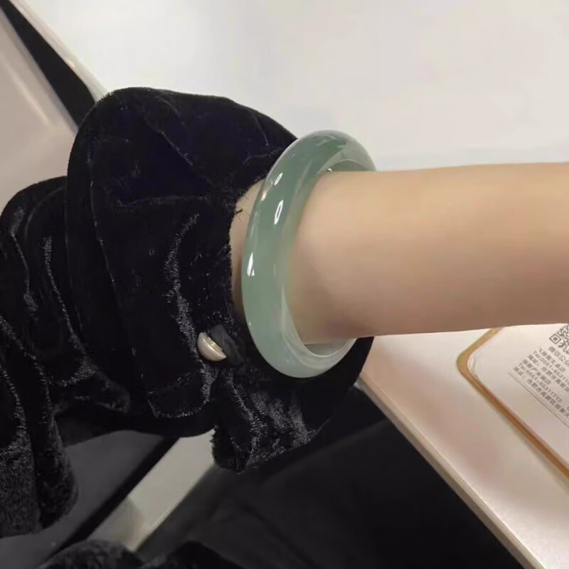 玉镯翡翠冰种a货油青玉手镯女款冰透真玉平安镯缅甸老 悦玉公主-7743油青 52-53mm(高品直发)