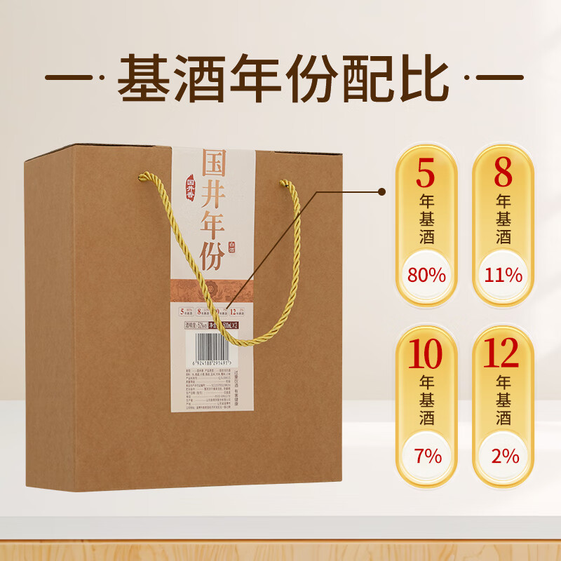 国井白酒 国井年份 年份基酒纯粮酿造国井香型 收藏封藏摆柜纪念白酒 52度 500mL 2瓶 (手提礼盒装)