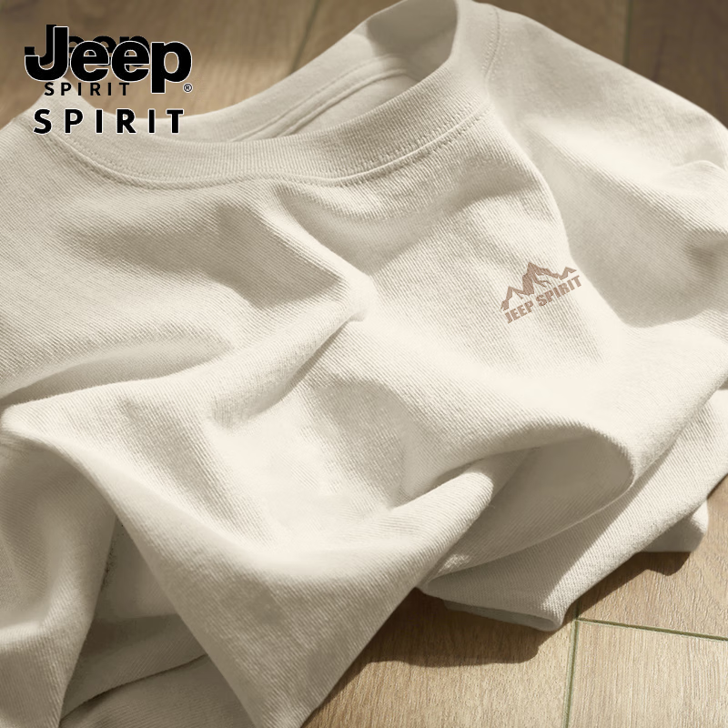 吉普(JEEP)品牌士短袖T恤25新款夏季上衣男纯棉透气重磅男款衣服 【纯棉】jp山野标K月雾灰 2XL 185 (体重160-180斤)
