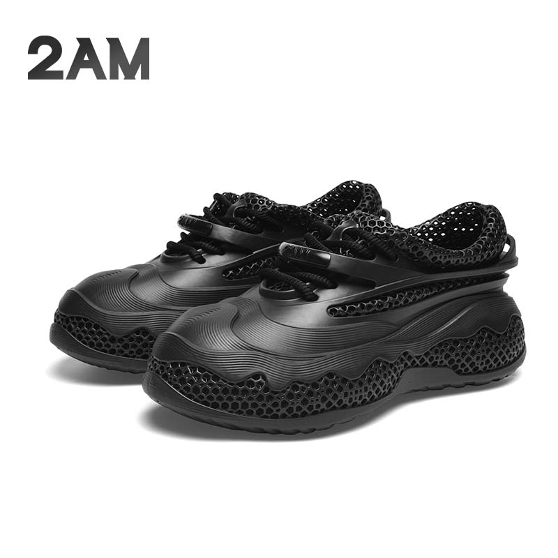 2AM · Thug面包鞋4D打印一体成型舒适厚底时尚休闲鞋夏季3D打印鞋 暗夜黑（无边款） 38