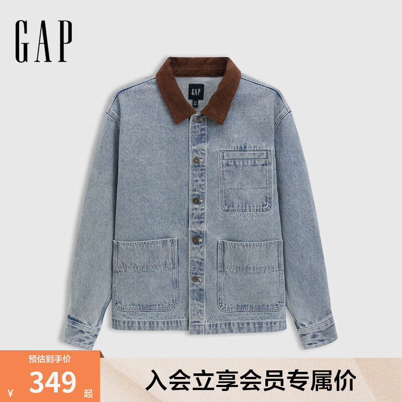 Gap男裝2025春季新款純棉明線設(shè)計(jì)多口袋牛仔服百搭外套723058 淺色水洗 M (170/92A) 亞洲尺碼