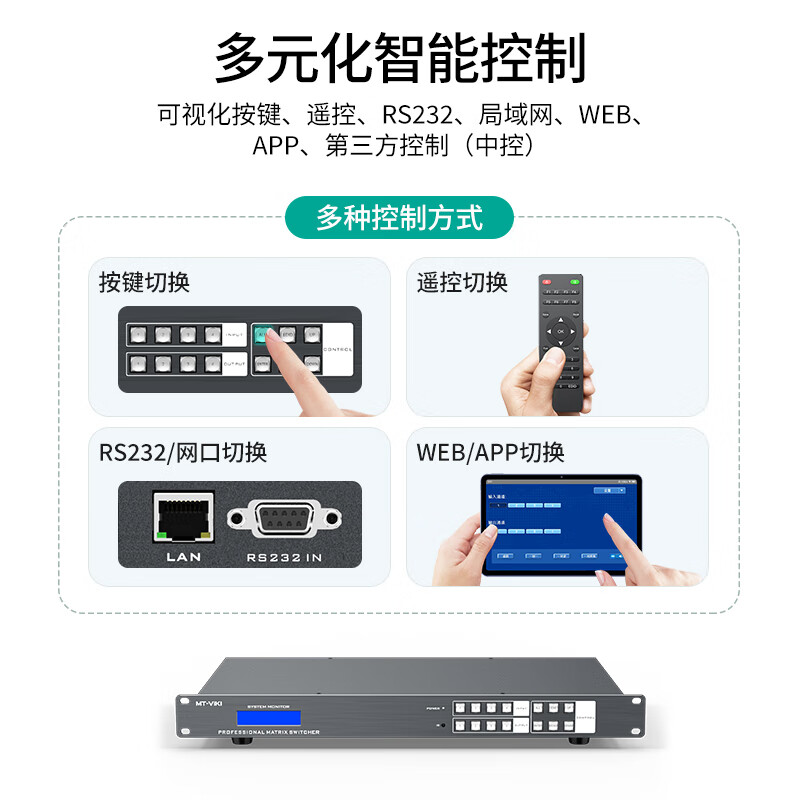 迈拓维矩HDMI矩阵切换器4进4出无缝切换 高清4K独立音视频分离 多屏拼接控制系统 机架式 【HDMI2.0版4K60Hz】MT-H2M44