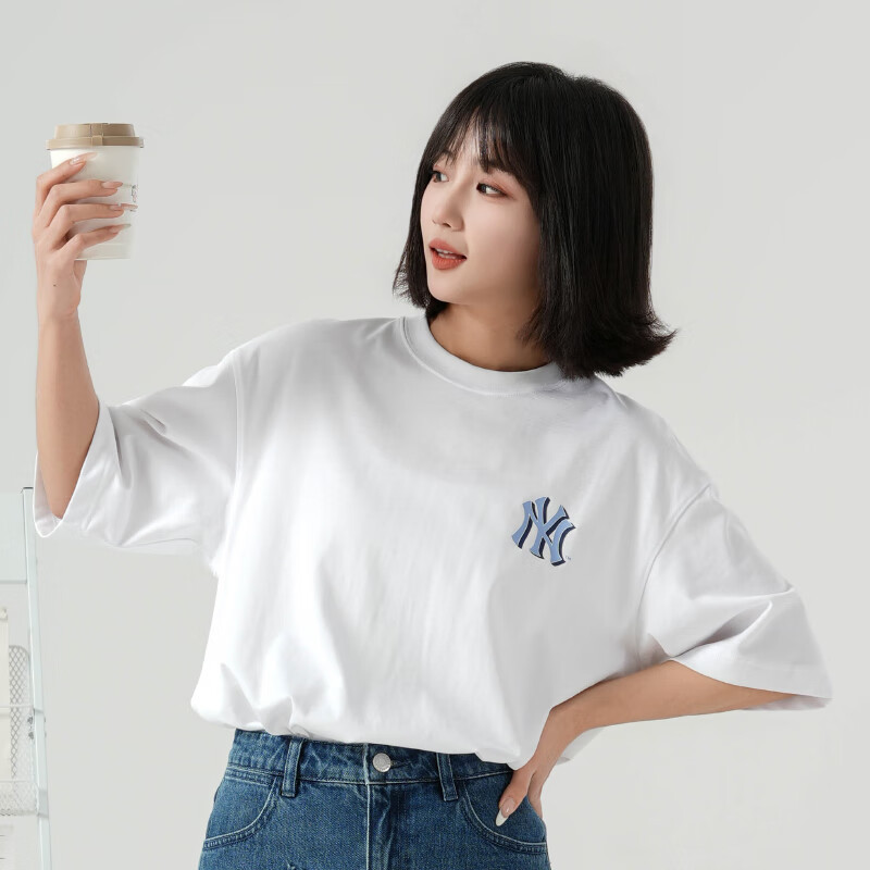 美职棒（MLB）官方 T恤上衣短袖女25夏季新款情侣服印花logo男装3ATSM2153 纽约洋基队/米白色 /拍小一码 XS 160/84A/拍小一码