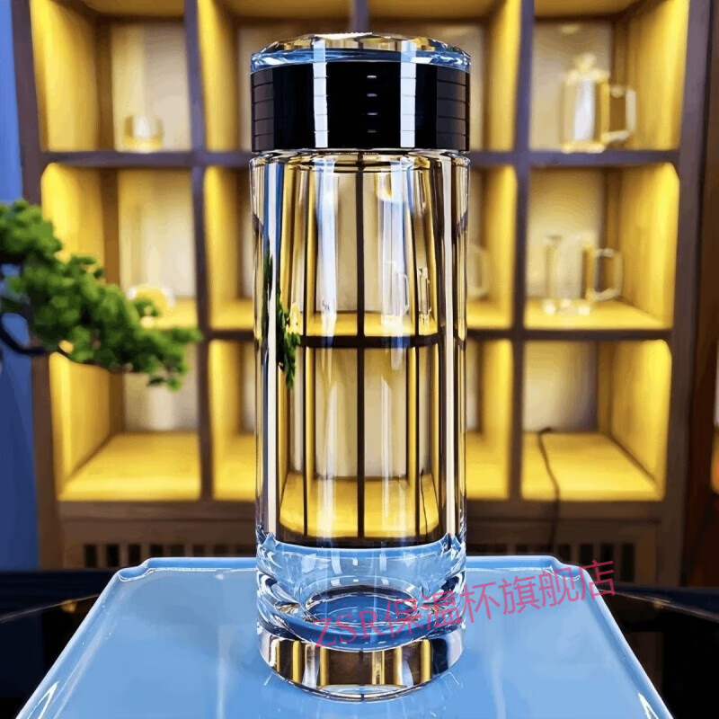 ZSR天然原矿水晶杯男款密封泡茶杯车载杯水晶玻璃茶杯便携办公室水杯 500双层水晶玻璃杯赠隐形茶隔