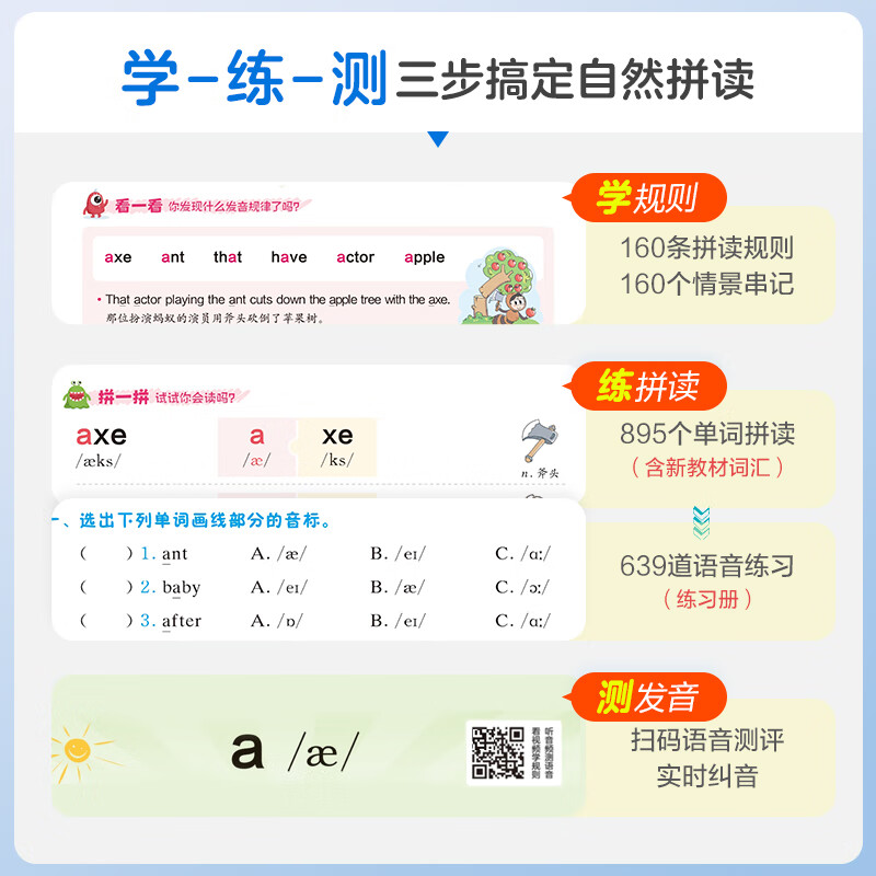 星火英语小学英语自然拼读记单词一本通英语音标和自然拼读发音规则教材零基础小学生入门发音技巧书学练测三步搞定自然拼读 小学英语自然拼读【伴学视频+口语测评】