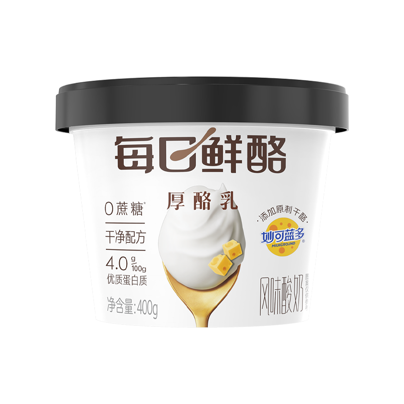 蒙牛（MENGNIU）全程冷链 每日鲜酪0蔗糖厚酪乳原味酸奶400gx1杯 DIY干噎酸奶代餐