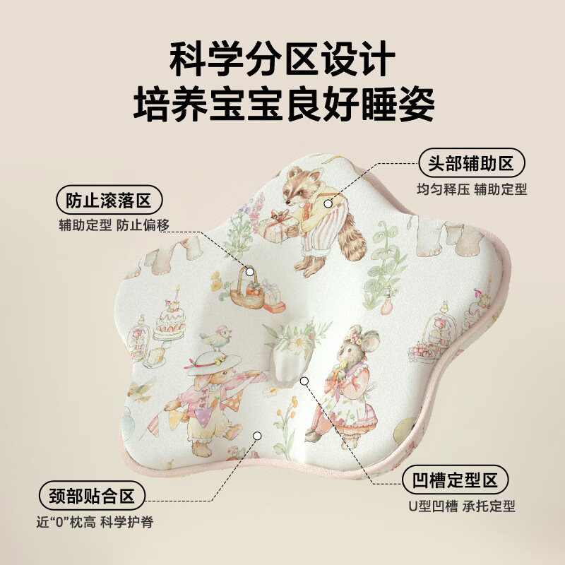 贝壳日记婴儿枕头0-1岁定型枕宝宝枕头护型新生儿头型矫正夏透气定型 欢乐派对 -绿色