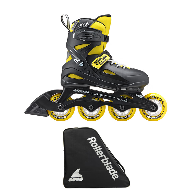 Rollerbladefury兒童輪滑鞋溜冰鞋女男旱冰鞋初學(xué)者可調 黑色/黃色(標準套裝) S 碼（29-33碼）/（18.5-21cm）